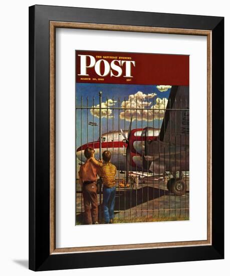 "Boys at Airport," Saturday Evening Post Cover, March 30, 1946-John Atherton-Framed Giclee Print