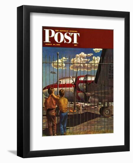 "Boys at Airport," Saturday Evening Post Cover, March 30, 1946-John Atherton-Framed Giclee Print