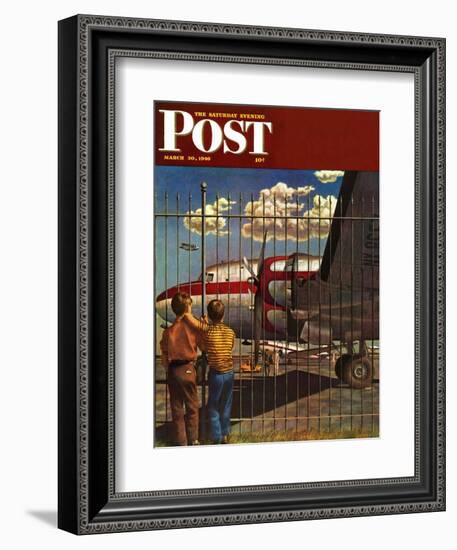 "Boys at Airport," Saturday Evening Post Cover, March 30, 1946-John Atherton-Framed Giclee Print
