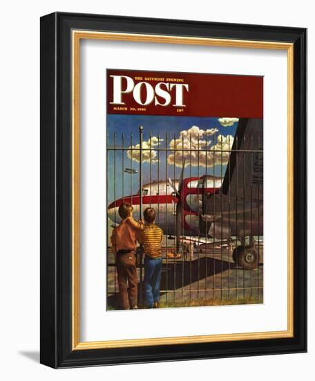 "Boys at Airport," Saturday Evening Post Cover, March 30, 1946-John Atherton-Framed Giclee Print