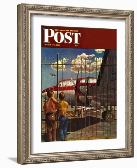 "Boys at Airport," Saturday Evening Post Cover, March 30, 1946-John Atherton-Framed Giclee Print