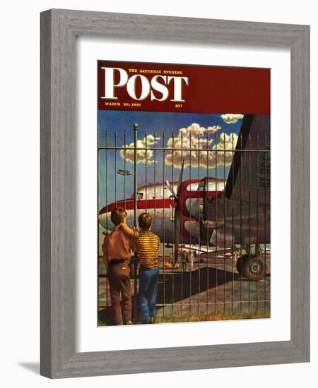 "Boys at Airport," Saturday Evening Post Cover, March 30, 1946-John Atherton-Framed Giclee Print