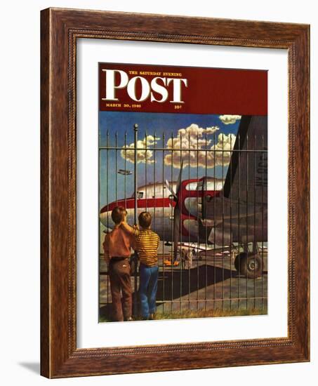 "Boys at Airport," Saturday Evening Post Cover, March 30, 1946-John Atherton-Framed Giclee Print