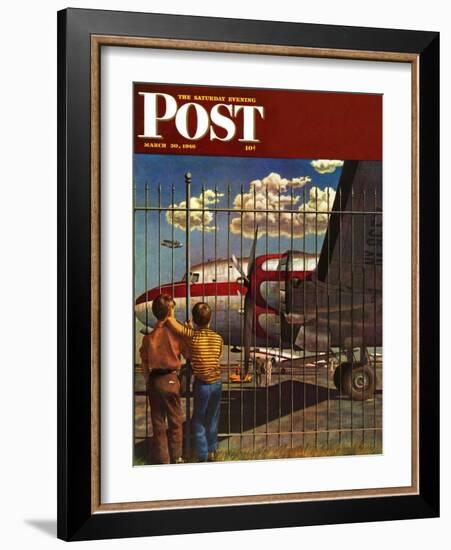 "Boys at Airport," Saturday Evening Post Cover, March 30, 1946-John Atherton-Framed Giclee Print