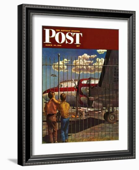 "Boys at Airport," Saturday Evening Post Cover, March 30, 1946-John Atherton-Framed Giclee Print