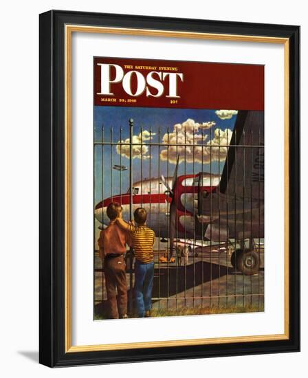 "Boys at Airport," Saturday Evening Post Cover, March 30, 1946-John Atherton-Framed Giclee Print