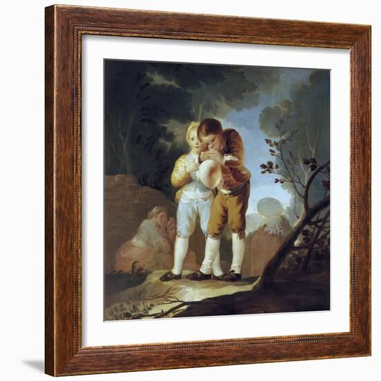 Boys Blowing Up a Bladder-Francisco de Goya-Framed Art Print