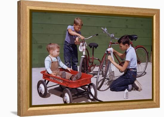 Boys Cleaning their Bikes-William P. Gottlieb-Framed Premier Image Canvas
