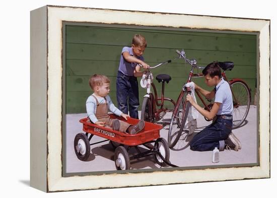 Boys Cleaning their Bikes-William P. Gottlieb-Framed Premier Image Canvas