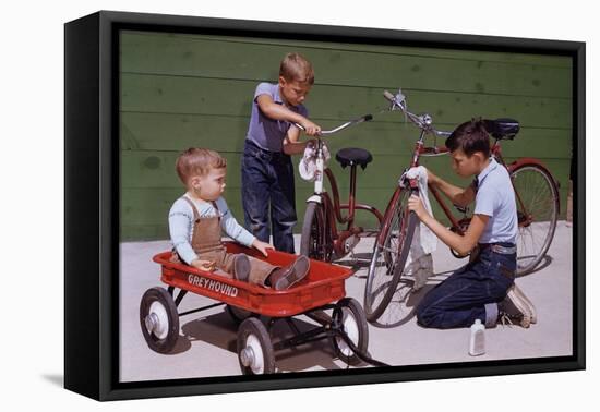 Boys Cleaning their Bikes-William P. Gottlieb-Framed Premier Image Canvas