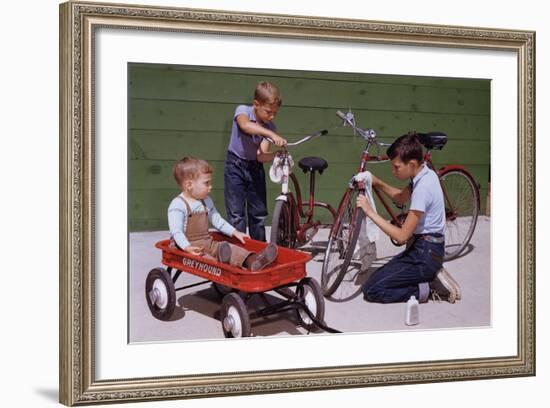 Boys Cleaning their Bikes-William P. Gottlieb-Framed Photographic Print