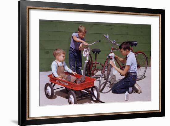 Boys Cleaning their Bikes-William P. Gottlieb-Framed Photographic Print
