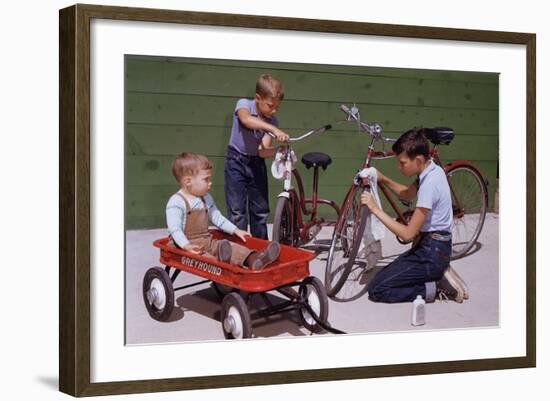 Boys Cleaning their Bikes-William P. Gottlieb-Framed Photographic Print