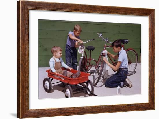 Boys Cleaning their Bikes-William P. Gottlieb-Framed Photographic Print