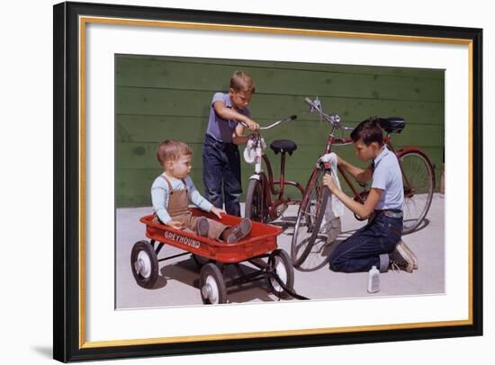 Boys Cleaning their Bikes-William P. Gottlieb-Framed Photographic Print