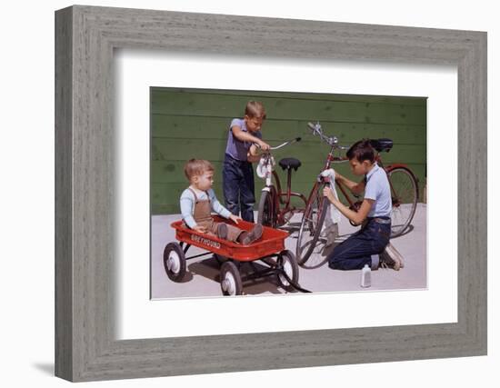 Boys Cleaning their Bikes-William P. Gottlieb-Framed Photographic Print