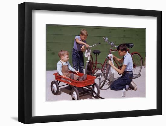 Boys Cleaning their Bikes-William P. Gottlieb-Framed Photographic Print