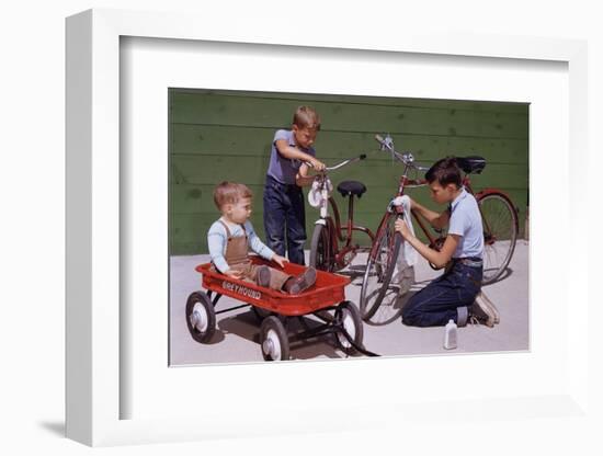 Boys Cleaning their Bikes-William P. Gottlieb-Framed Photographic Print