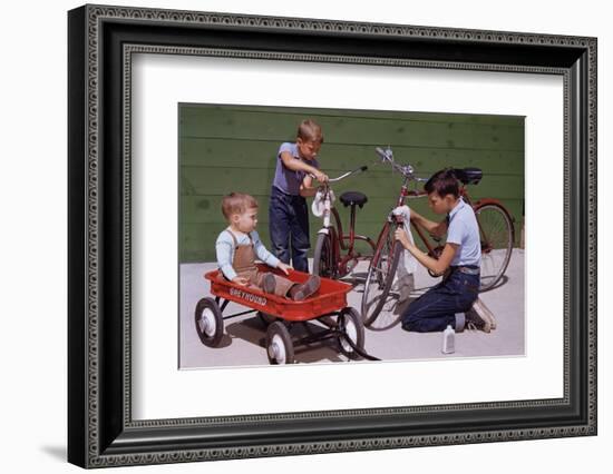 Boys Cleaning their Bikes-William P. Gottlieb-Framed Photographic Print