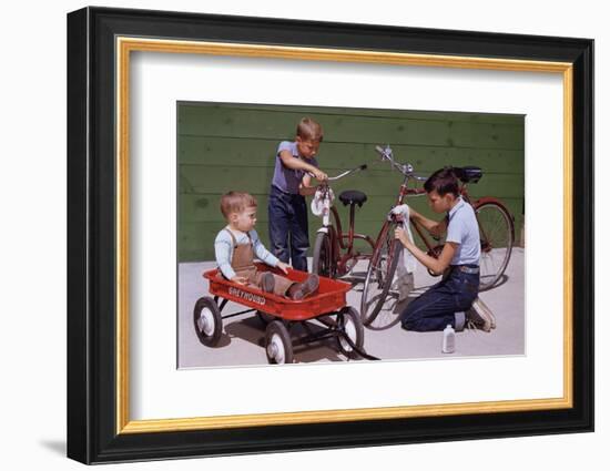 Boys Cleaning their Bikes-William P. Gottlieb-Framed Photographic Print