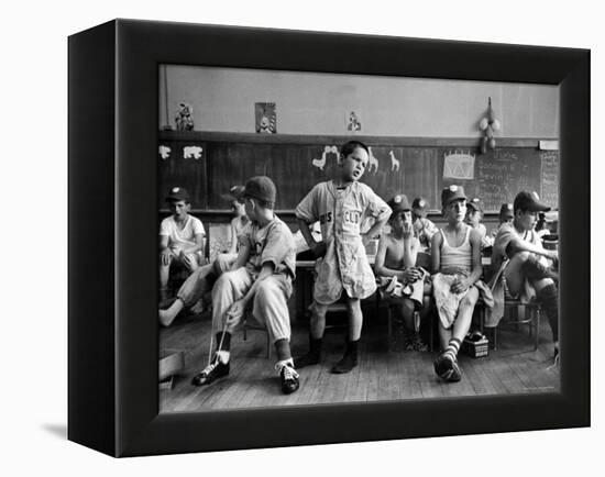 Boys Club Little League Baseball Players Putting on Their Uniforms Prior to Playing Game-Yale Joel-Framed Premier Image Canvas