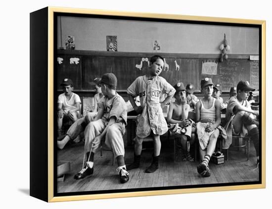 Boys Club Little League Baseball Players Putting on Their Uniforms Prior to Playing Game-Yale Joel-Framed Premier Image Canvas