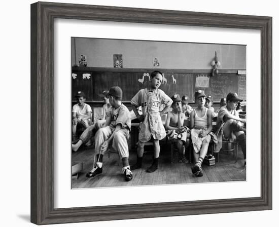 Boys Club Little League Baseball Players Putting on Their Uniforms Prior to Playing Game-Yale Joel-Framed Photographic Print