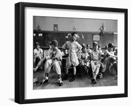 Boys Club Little League Baseball Players Putting on Their Uniforms Prior to Playing Game-Yale Joel-Framed Photographic Print