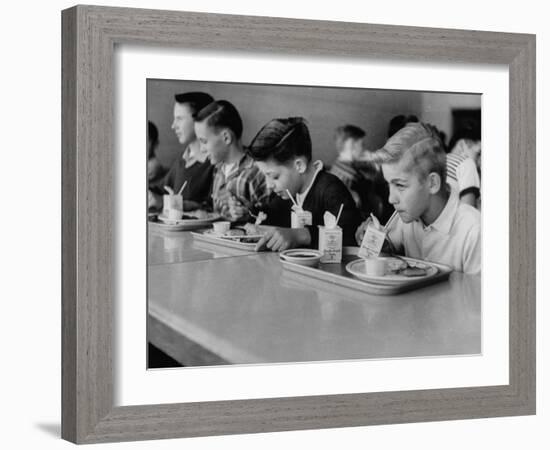 Boys Eating in the School Cafeteria-Ed Clark-Framed Photographic Print