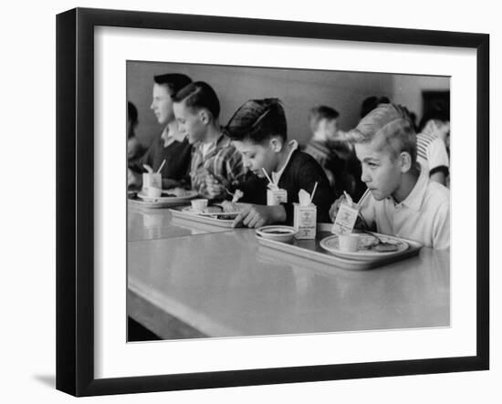 Boys Eating in the School Cafeteria-Ed Clark-Framed Photographic Print