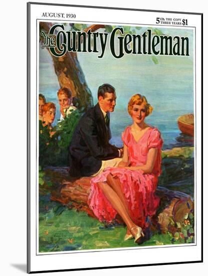 "Boys Eavesdropping on Courting Couple," Country Gentleman Cover, August 1, 1930-Frank Bensing-Mounted Giclee Print