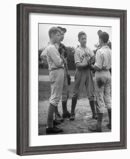Boys Having a Discussion Before Playing Baseball-Nina Leen-Framed Photographic Print