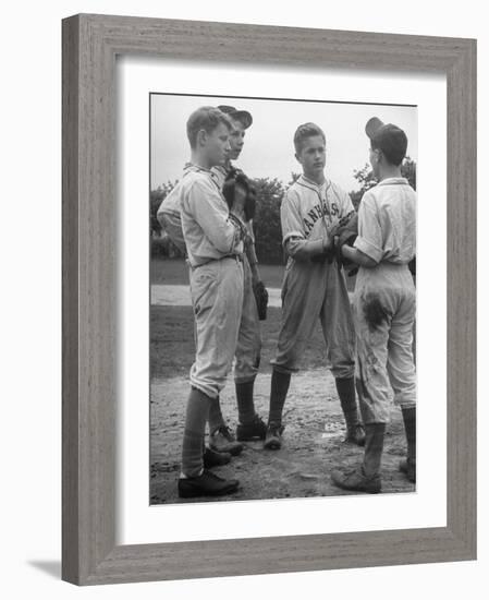 Boys Having a Discussion Before Playing Baseball-Nina Leen-Framed Photographic Print