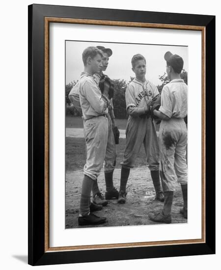 Boys Having a Discussion Before Playing Baseball-Nina Leen-Framed Photographic Print