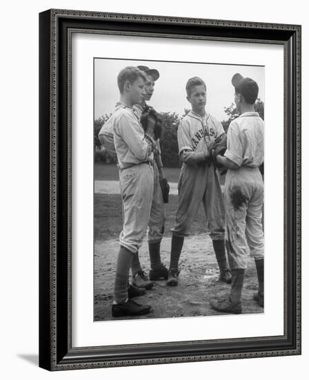 Boys Having a Discussion Before Playing Baseball-Nina Leen-Framed Photographic Print