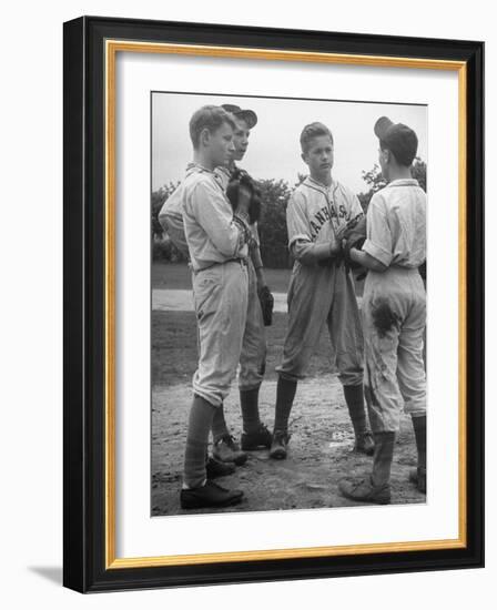 Boys Having a Discussion Before Playing Baseball-Nina Leen-Framed Photographic Print