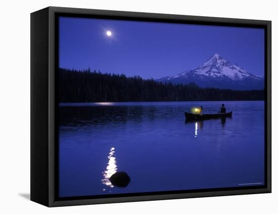 Boys in Canoe on Lost Lake with Mt Hood in the Distance, Mt Hood National Forest, Oregon, USA-Janis Miglavs-Framed Premier Image Canvas