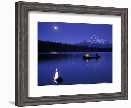 Boys in Canoe on Lost Lake with Mt Hood in the Distance, Mt Hood National Forest, Oregon, USA-Janis Miglavs-Framed Photographic Print