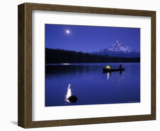 Boys in Canoe on Lost Lake with Mt Hood in the Distance, Mt Hood National Forest, Oregon, USA-Janis Miglavs-Framed Photographic Print