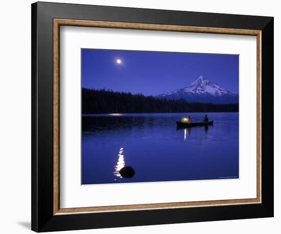 Boys in Canoe on Lost Lake with Mt Hood in the Distance, Mt Hood National Forest, Oregon, USA-Janis Miglavs-Framed Photographic Print