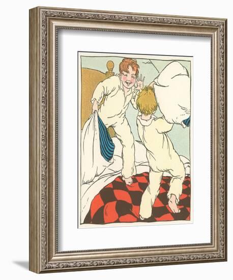 Boys in Pillow Fight-null-Framed Art Print