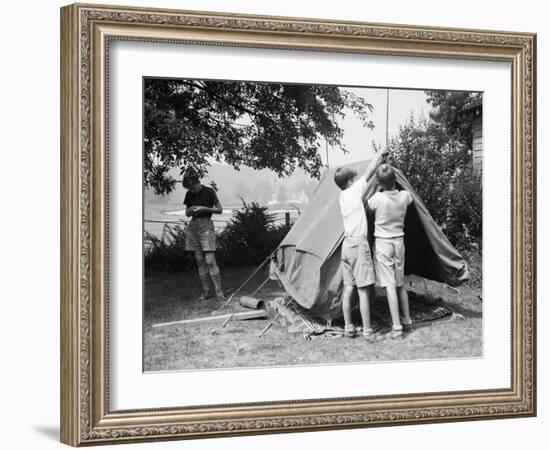 Boys Pitching a Tent-Philip Gendreau-Framed Photographic Print