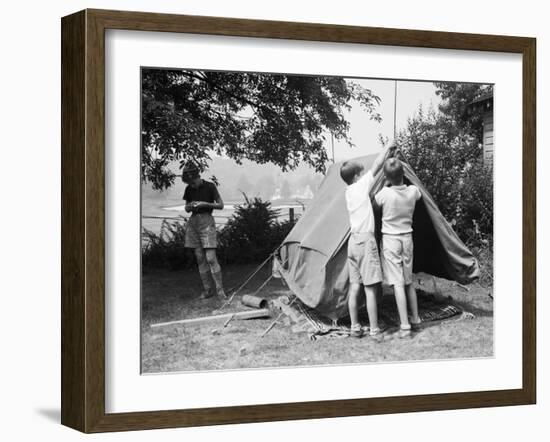 Boys Pitching a Tent-Philip Gendreau-Framed Photographic Print