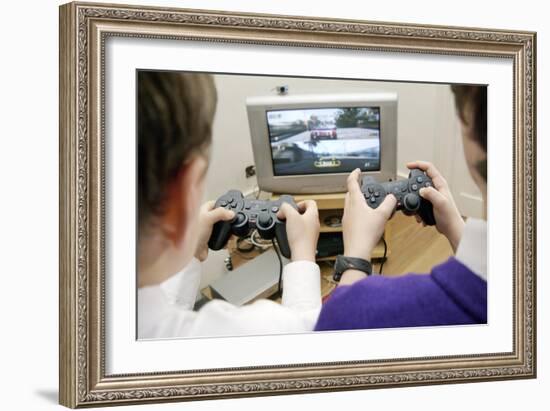 Boys Playing a Video Game-Johnny Greig-Framed Photographic Print