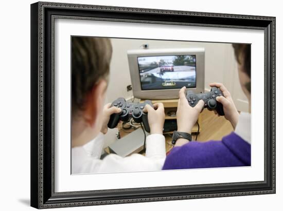 Boys Playing a Video Game-Johnny Greig-Framed Photographic Print