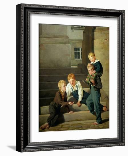 Boys playing dice in front of Christiansborg palace in Copenhagen.-Constantin Hansen-Framed Giclee Print