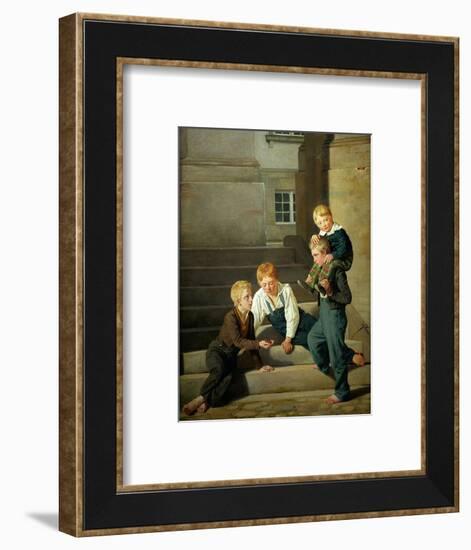 Boys playing dice in front of Christiansborg palace in Copenhagen.-Constantin Hansen-Framed Giclee Print