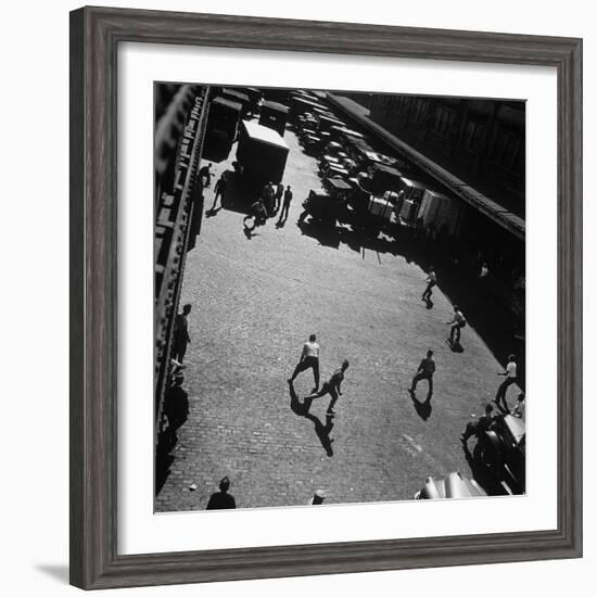 Boys Playing Game of Punch Ball Slap Ball Down by the Docks-Andreas Feininger-Framed Photographic Print