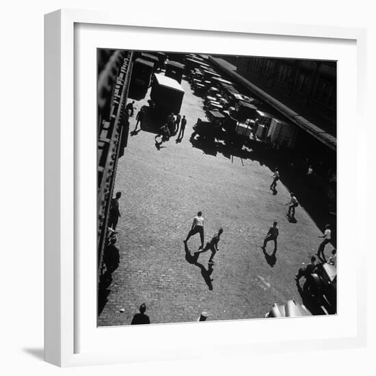 Boys Playing Game of Punch Ball Slap Ball Down by the Docks-Andreas Feininger-Framed Photographic Print