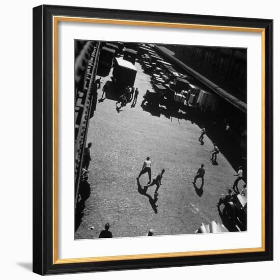 Boys Playing Game of Punch Ball Slap Ball Down by the Docks-Andreas Feininger-Framed Photographic Print